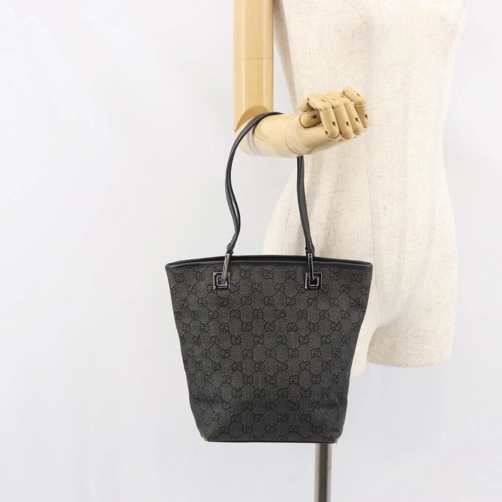 GUCCI GG Canvas Tote Bag Black Silver 31244 Auth 151644